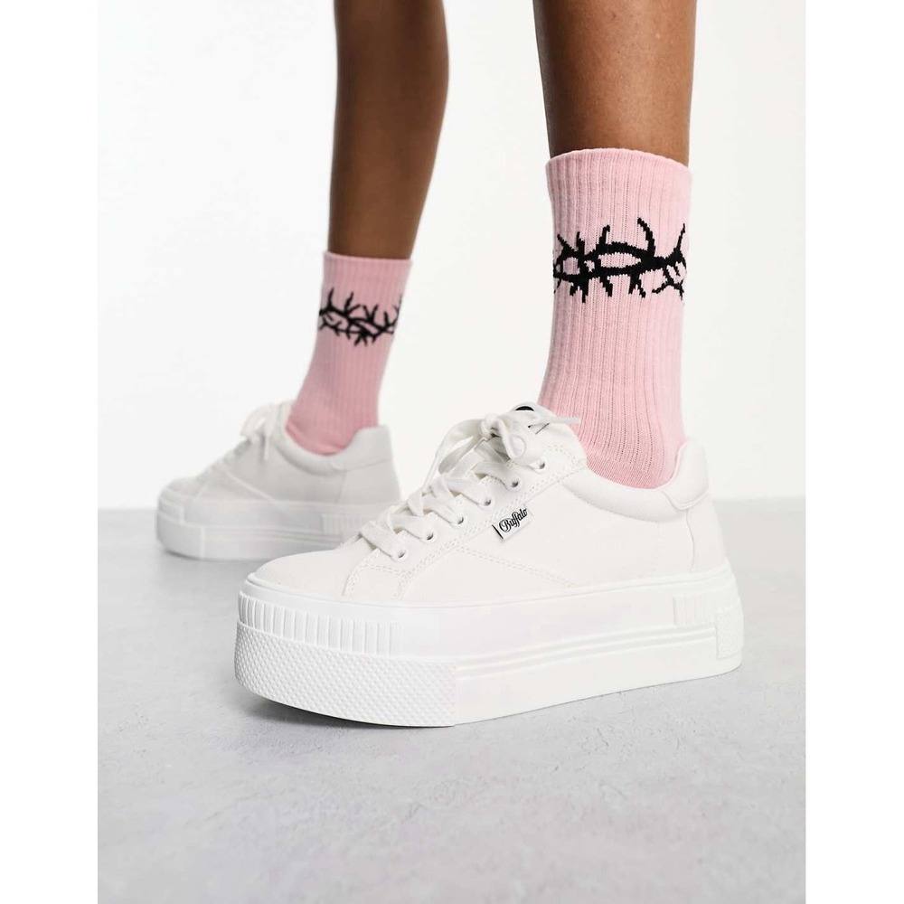 Buffalo Vegan-Friendly Women's Paired Flatform Sneakers White Sz‎ 7.5 EUR 38